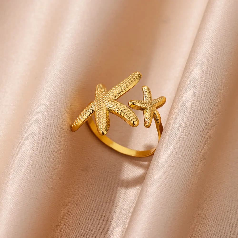 Classici della moda anelli di stelle marine in acciaio inossidabile per le donne anello aperto regolabile Color oro regalo di gioielli per feste in spiaggia per le vacanze