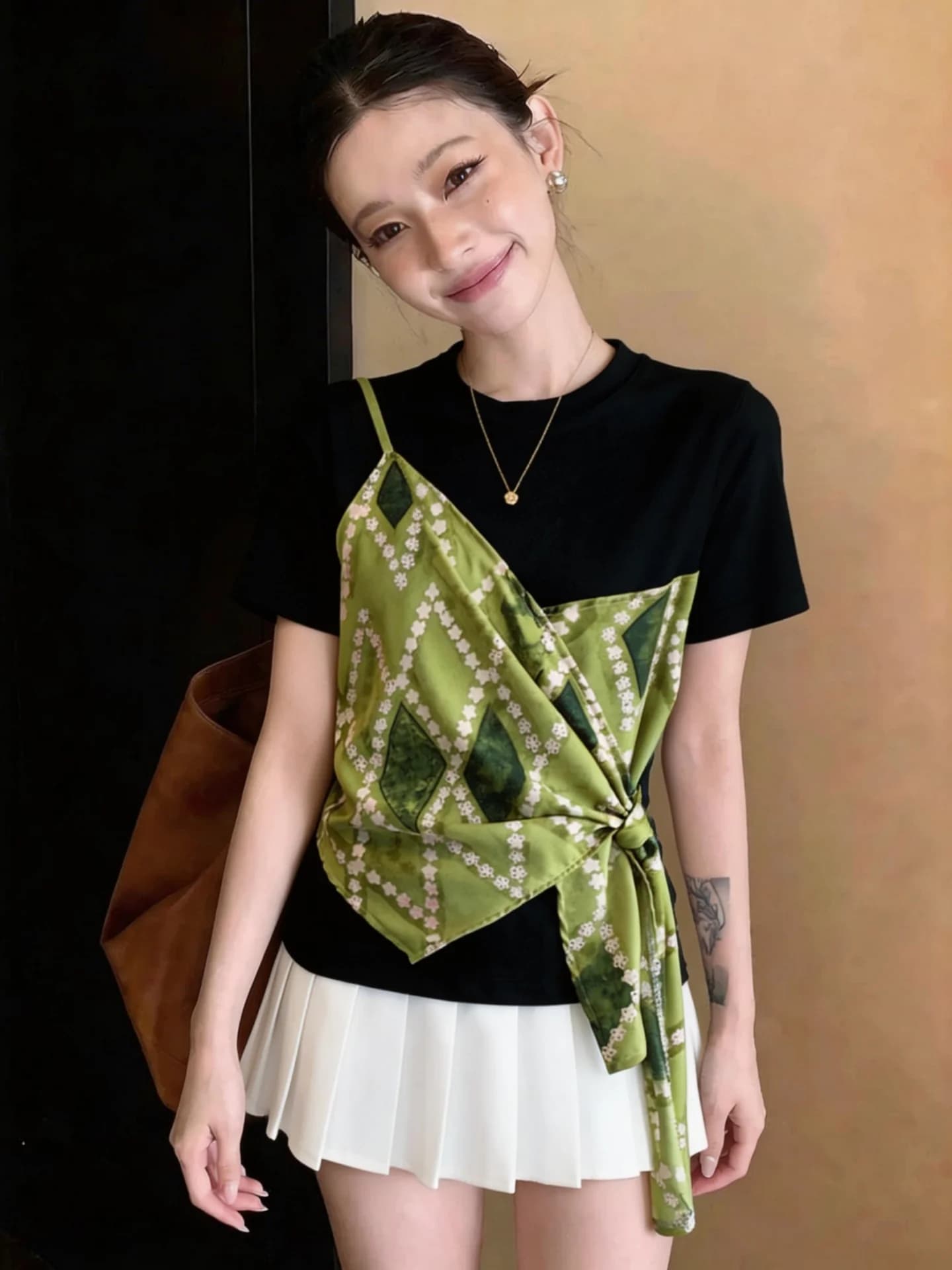 Slimming Short Sleeve T-Shirt Women's Summer Base Shirt plus Size Waist-cinching Belted Short Length Top Korean Style Commute