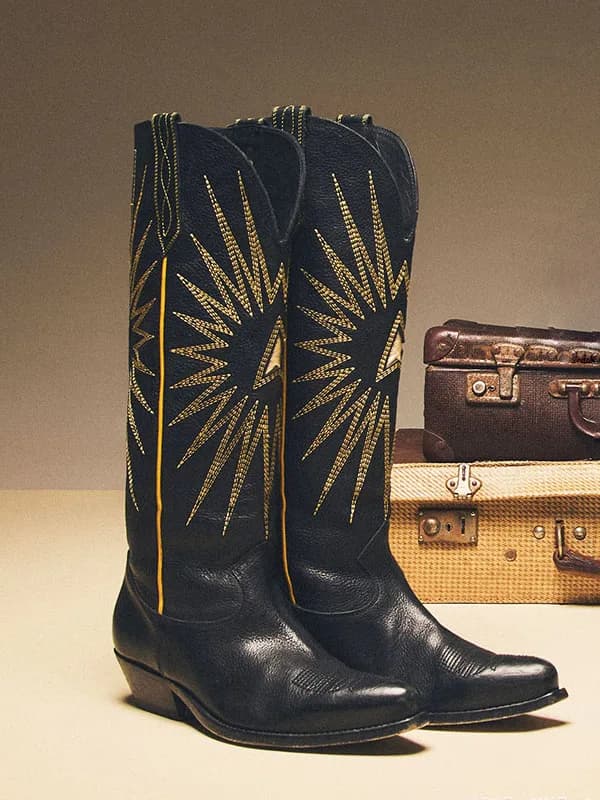 Retro Embroidered Western Knight Boots High Top Long Boots Genuine Leather Pointed Toe Youth Casual All-Season High Heel