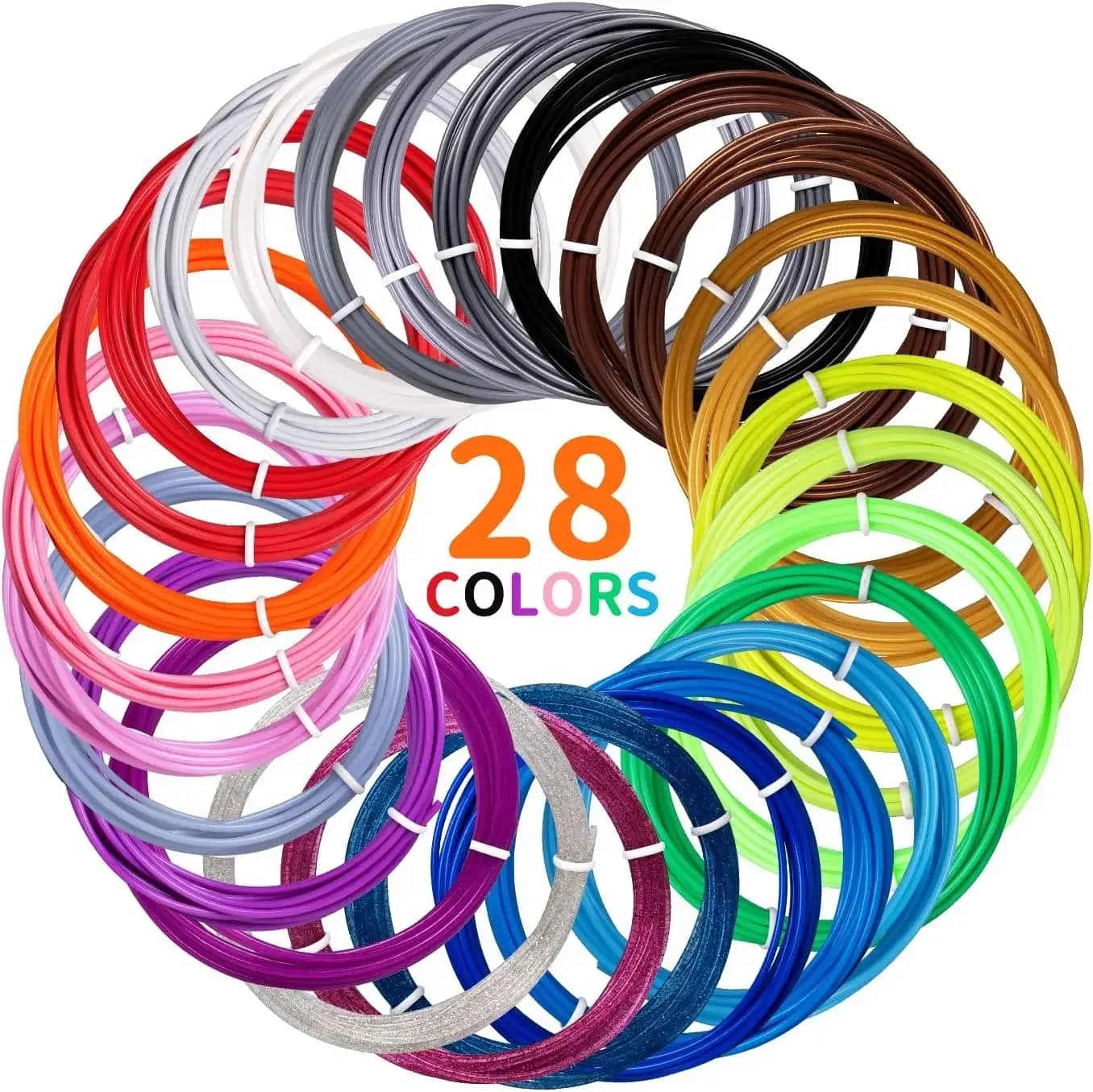 28 Colors 3D Pen Filament Refills, 1.75mm PLA, 10ft Each, Compatible with SCRIB3D MYNT3D PIKA3D