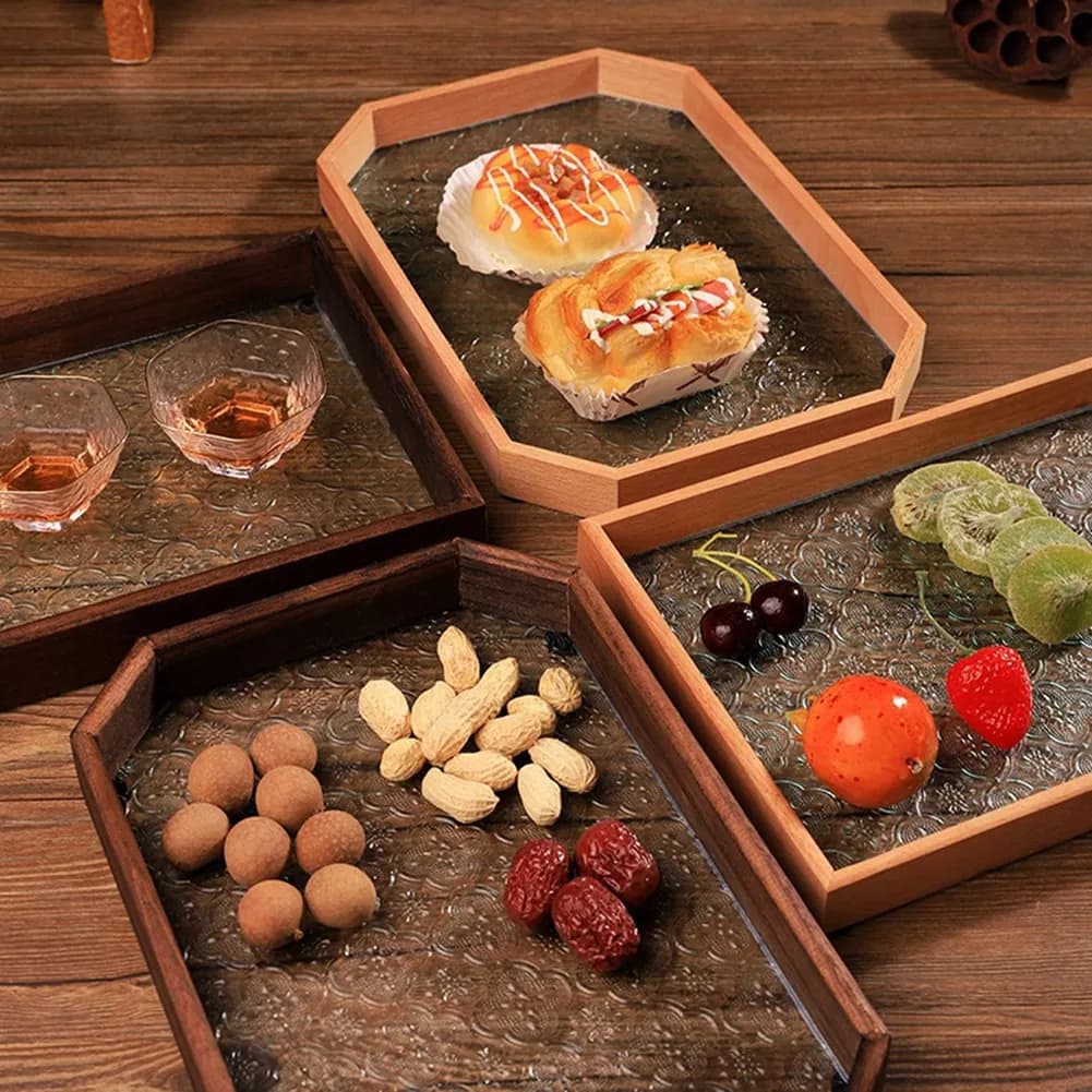 Portabicchieri e portamughe multiuso in vetro, vassoio portaoggetti da scrivania, vassoi per frutta e snack per scrivania, bagno, tavolo, cucina, feste-AT30