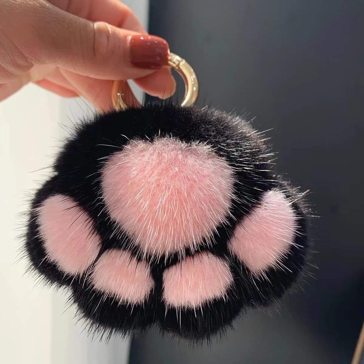 Cute Plush Doll Cat Paw Keychain Fluffy Faux Fur Keychain Soft Plush Toy Couple Keychain Plush Car Key Ring Bag Pendant Gift