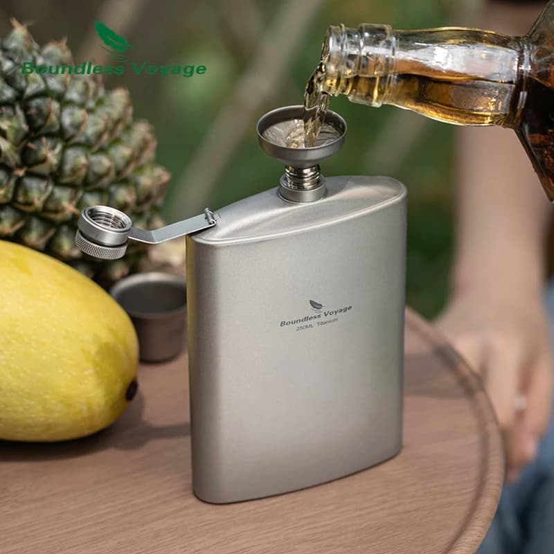 Boundless Voyage 250ml Titanium Hip Flask with Mini Cup & Funnel Camping Backpacking Pocket Whiskey Wine Pot for Men Women