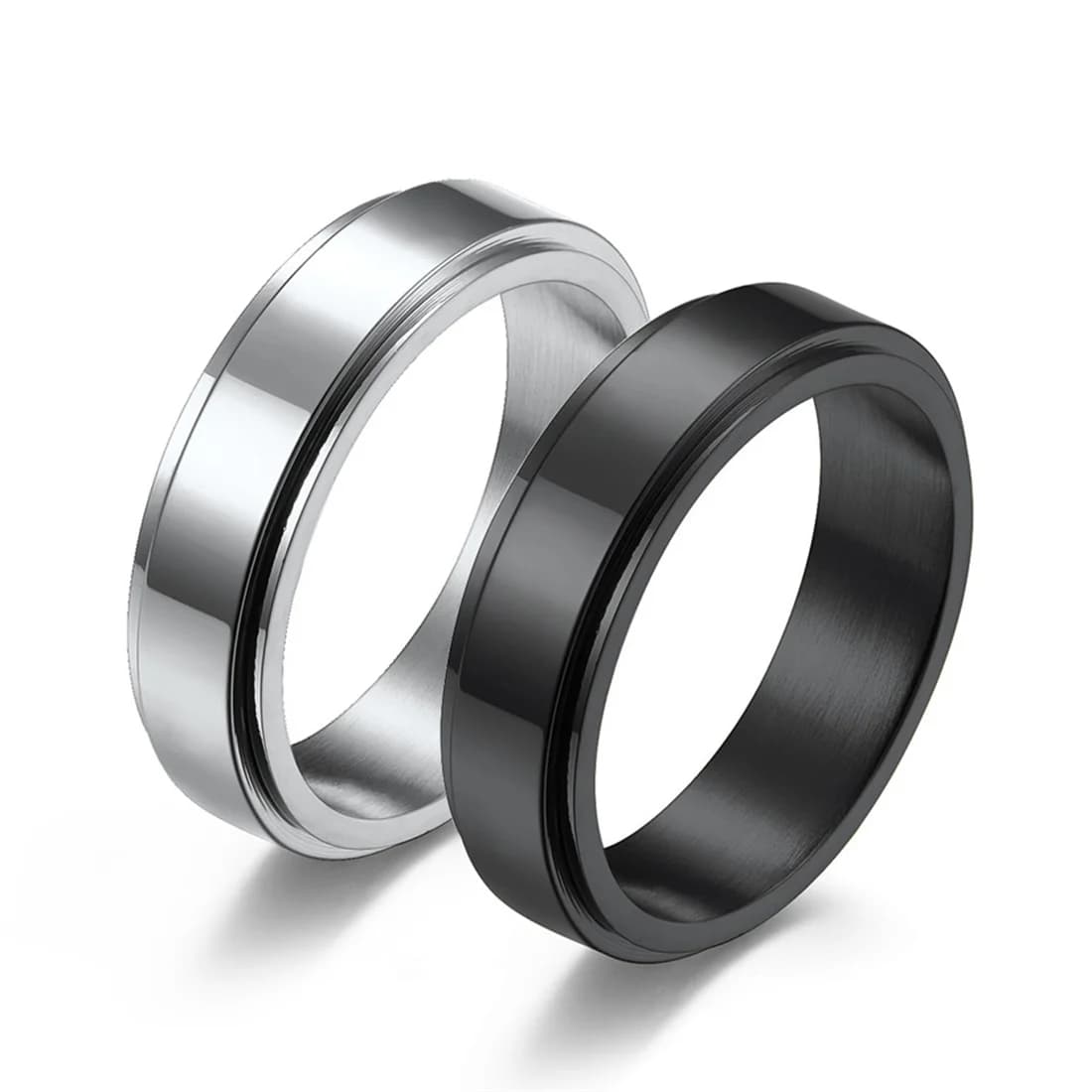 Fidget Anxiety Spinner Ring nero argento colore acciaio inossidabile girevole Spinning Anti Stress anelli per uomo donna gioielli regalo