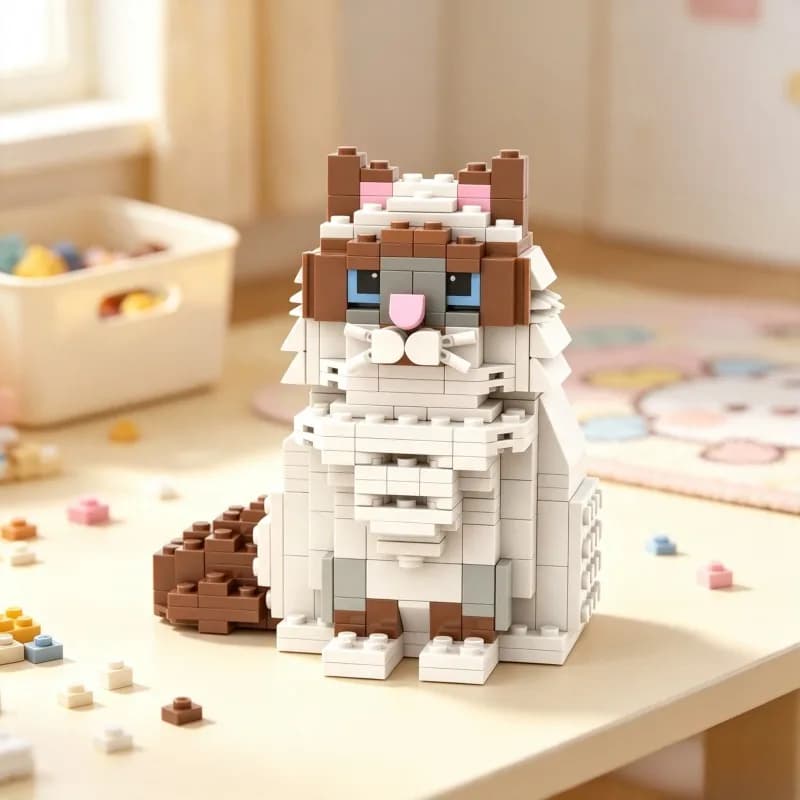 Cute Cat Building Blocks Ornament DIY Animal Model Kit Desktop Decoration Collectible Gift for Cat Lovers Home Office Decor