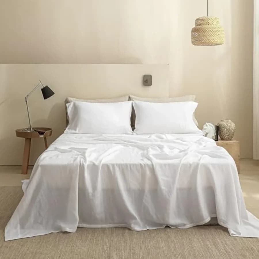 Set di Lenzuola 100% Naturale e Traspirante per Chi Soffre il Caldo, Morbido e Resistente, Set da 4 Pezzi per Tutte le Stagioni