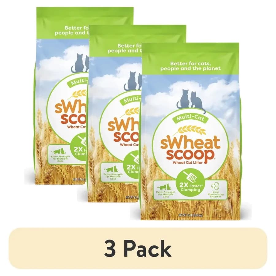 3 pack Multi-Cat Natural Clumping Wheat Cat Litter, 15lb