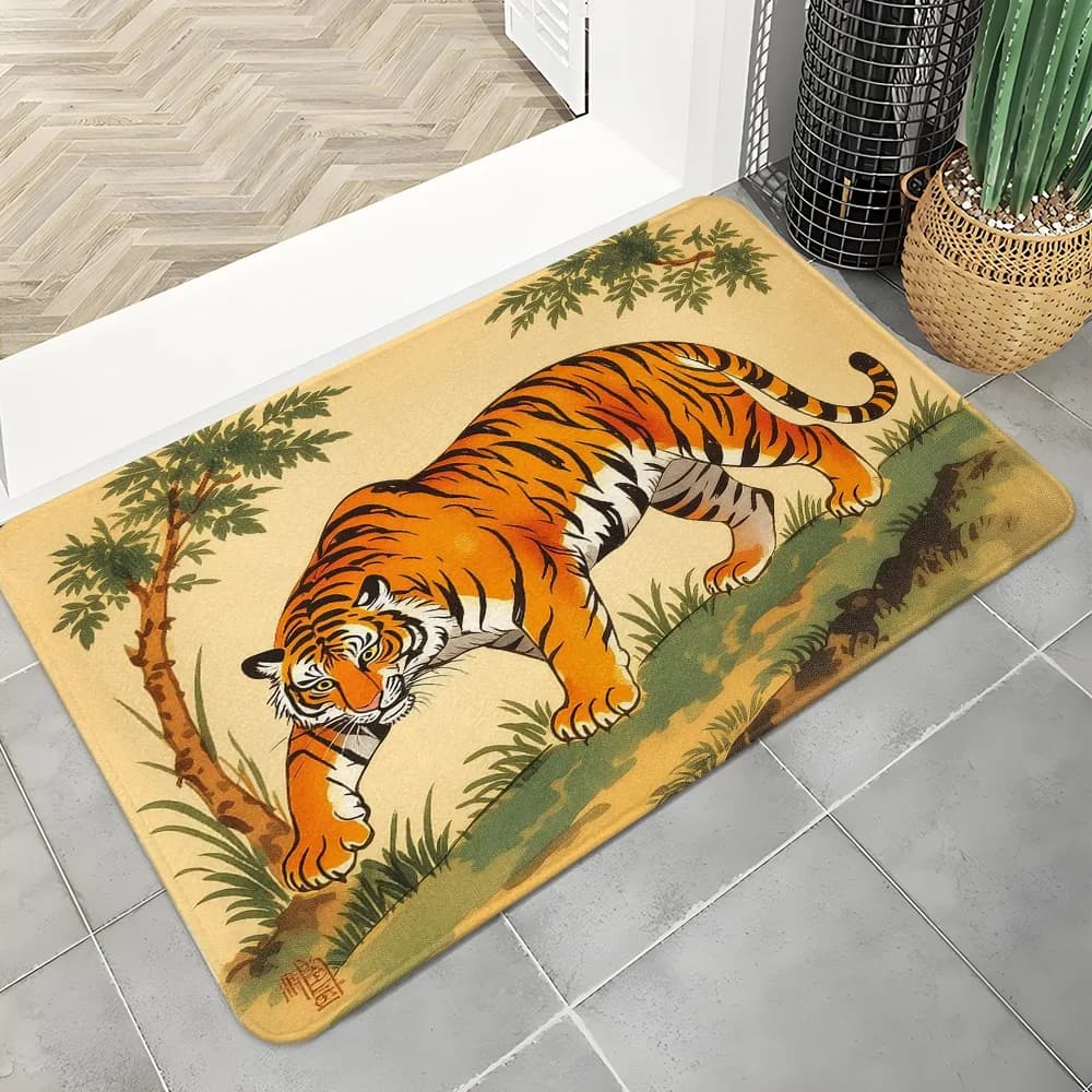 A Single Tiger-Themed Doormat That Improves Home Decor While Safeguarding Your Floors. Made from Flannel, It'S Suitable for Hall