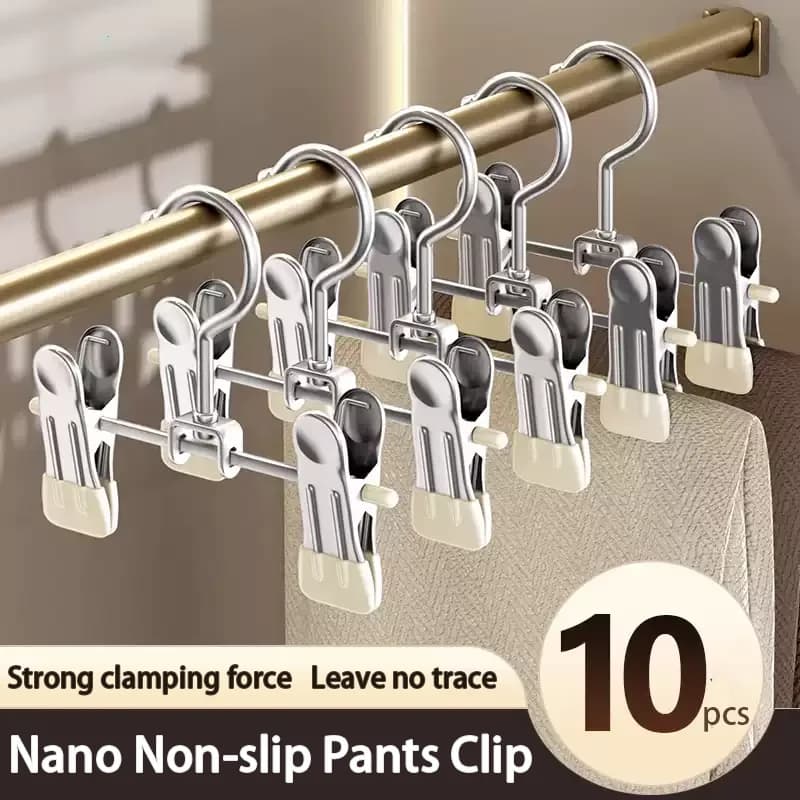 Stainless steel multifunction hook clip for hangers and cabinets to store pants