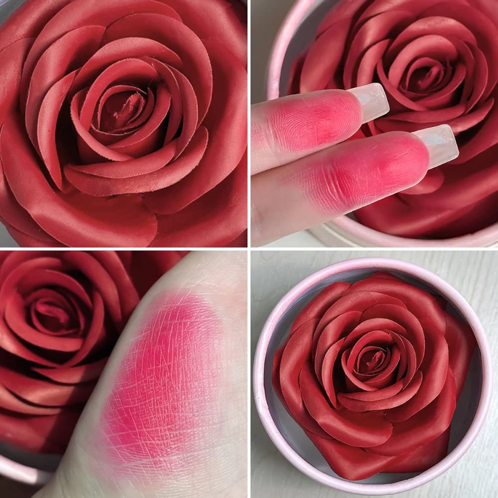 VERONNI Blush a 4 colori con petali di fiori + set di pennelli con polvere di diamante – Colore naturale, texture morbida, a lunga tenuta, trucco completo per il viso