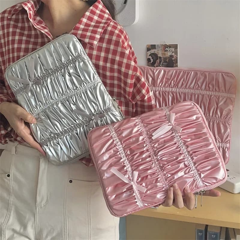 Borsa per tablet Borsa per tablet con fiocco rosa 9.7-11/13.3/14/15 /15.6 pollici Custodia protettiva per laptop argentata Custodia per computer