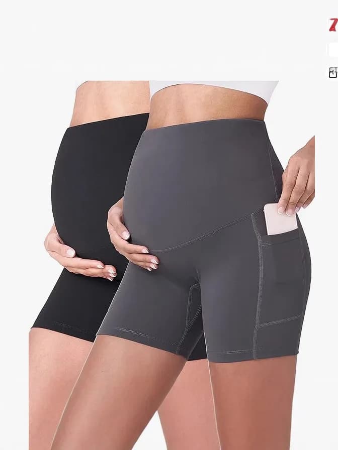 Maternity Yoga Shorts Comfort above the dynamic Fitness belly Bicycle Exercise Pockets Unique Size Gym active pants for women