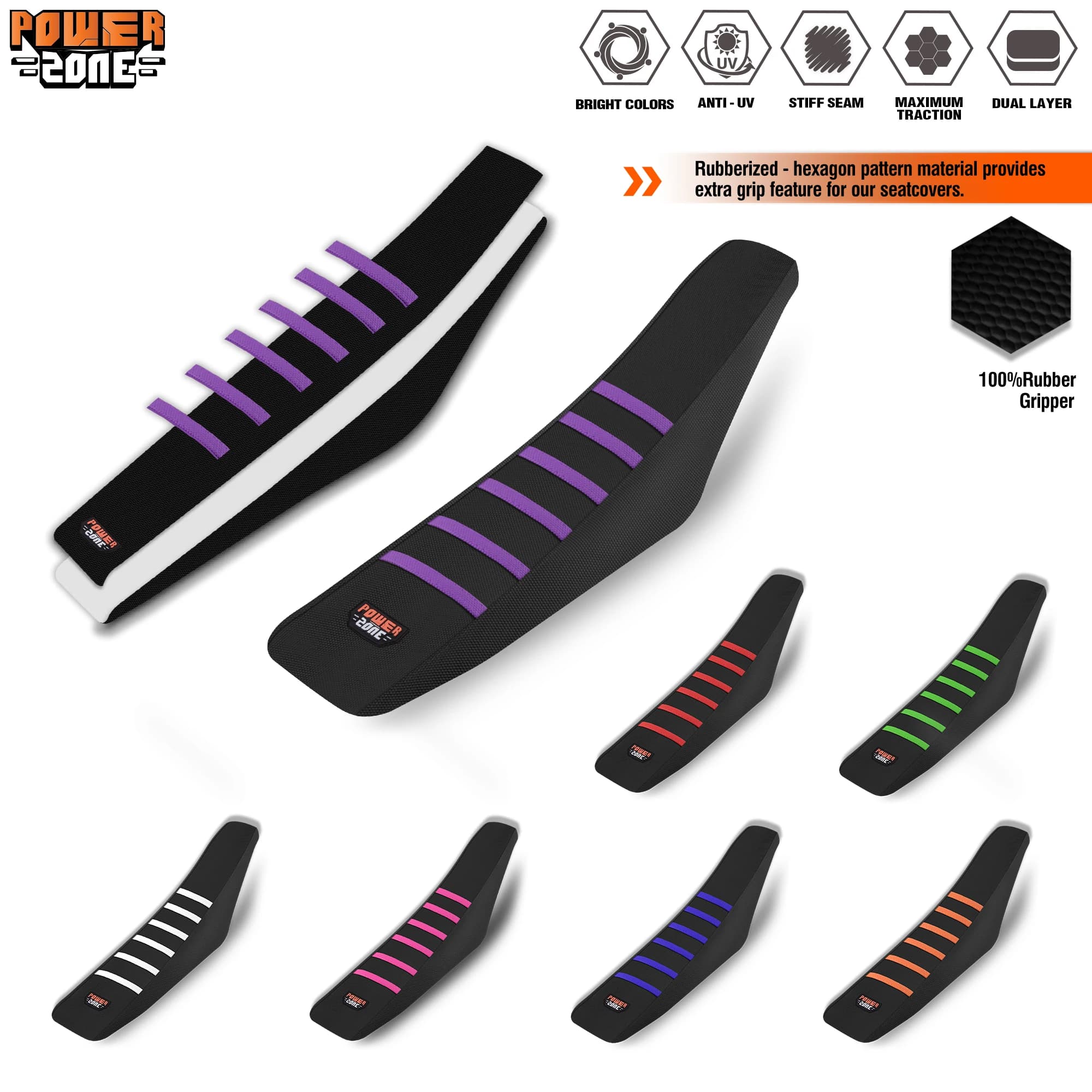 Powerzone Universal ribbed seat cover for soft ribbed motorcycles waterproof for SXF EXC KXF CRF YZF WR TC TE