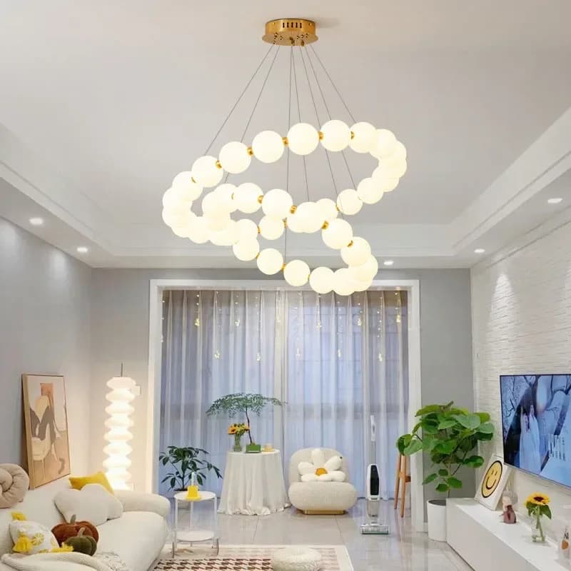 Nordic Ring Chandelier Light Fixture LED Acrylic Bubble Pendant Lamp for Living Room Bedroom Home Decor