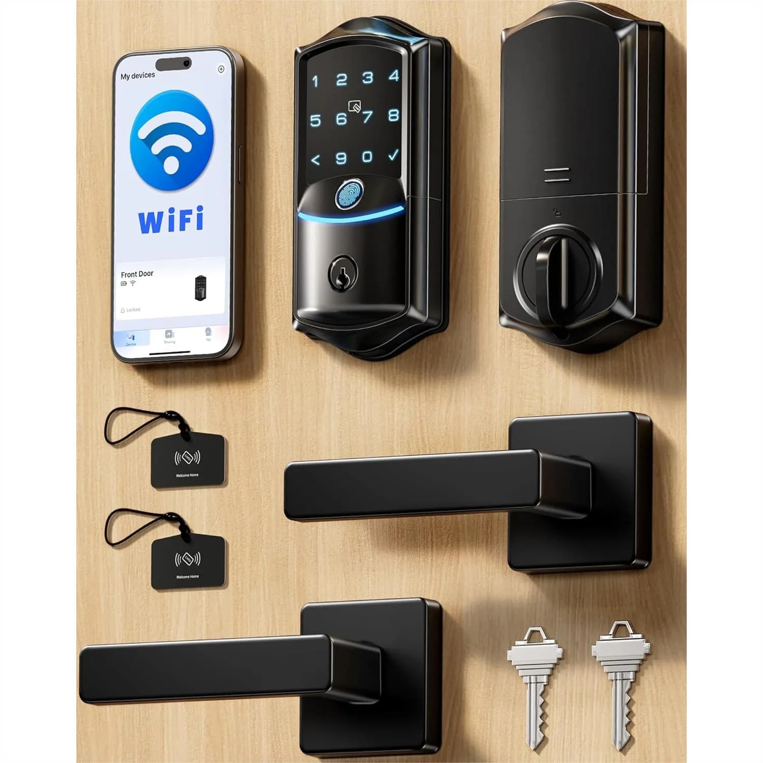 Smart Lock with Handles, Fingerprint Keyless Entry Door Lock, App Remote & Voice Control, Electronic Deadbolt for Front Door