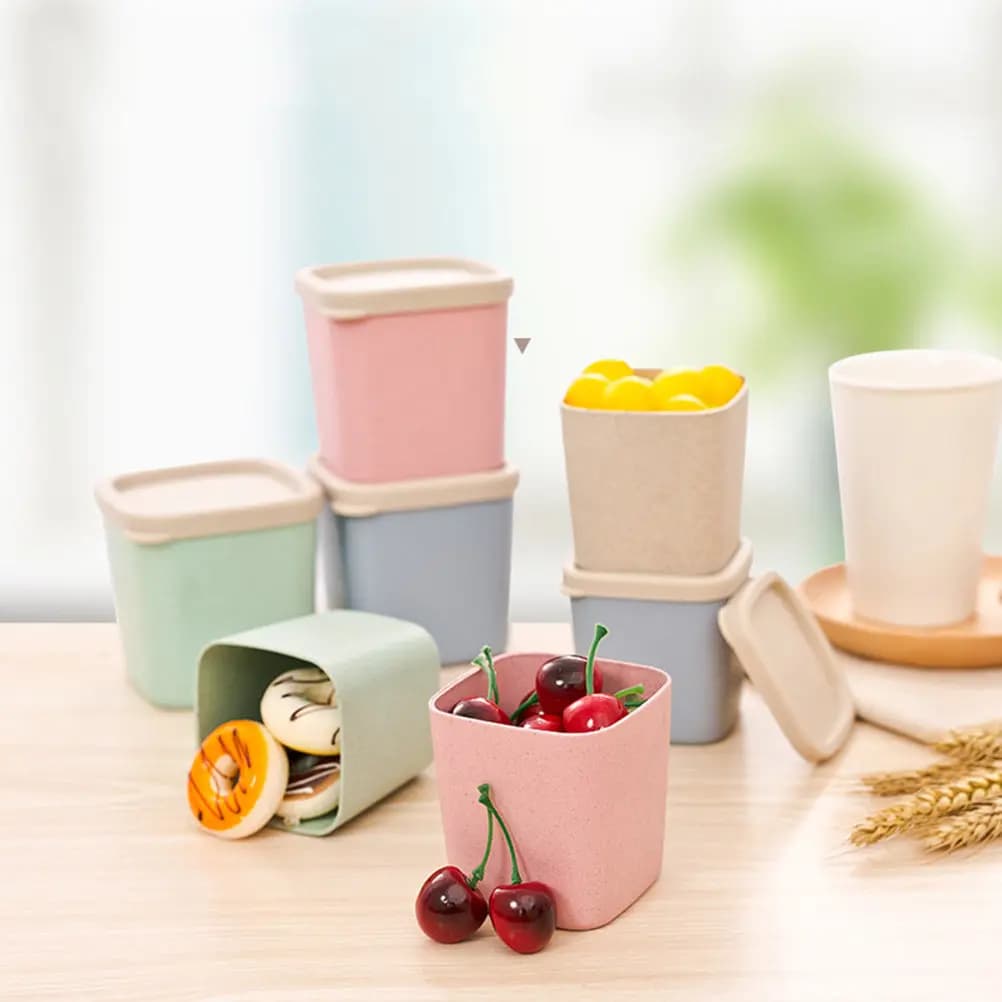 Wheat Straw Plastic Sealed Jar Food Storage Container Blue Large Size Moistureproof Box for Grain Spice Cereal Nuts