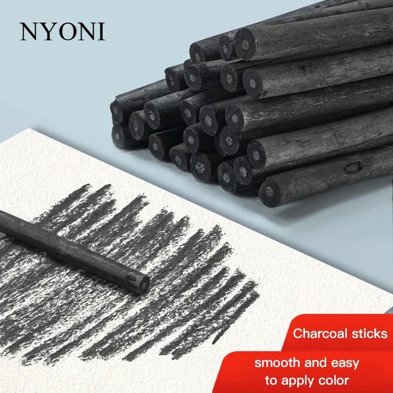 NYONI Square Charcoal Pencils Drawing Sketching Willow Charcoal Sticks 20/25pcs Art Supplies Artists Adults Teens Beginner Gift