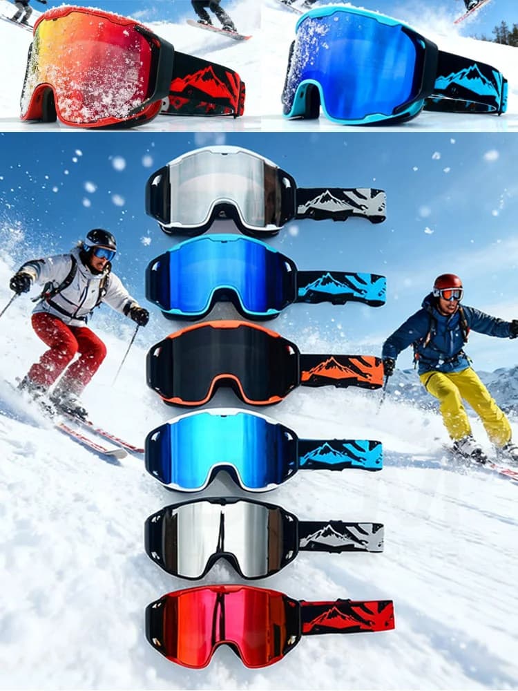 JSJM Double Layers Anti-Fog Ski Goggles Set UV400 Protection Snowboard Glasses Snowmobile Eyewear Outdoor Sport Googles Ski Mask