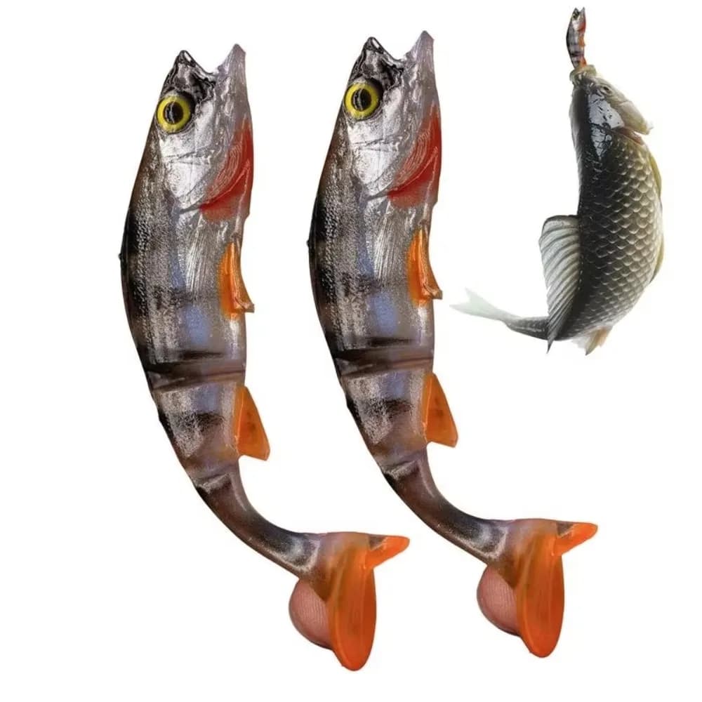 Esche da pesca morbide colorate da 8 cm Occhi 3D Coda a T Swimbait artificiale Pesce artificiale Silicone simulato Esca finta Pesca in mare