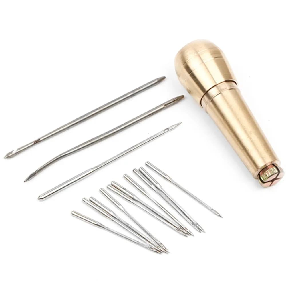 Strumento per cucire Kit per cucire in pelle Set di punteruoli multifunzionali Strumento per la riparazione di scarpe Manico in rame Ago per cucire per tende Cucito in pelle fai-da-te