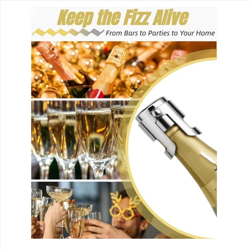 【Offerta lampo!】Bezzer di champagne con silicone alimentare a prova di perdite per champagne, cavia, prosecco, vino frizzante