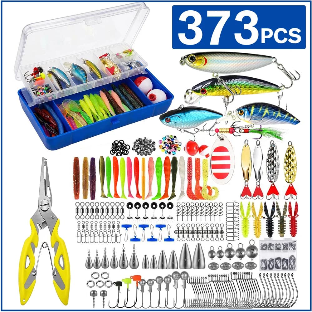 Thorsnline 373/194 Pieces Fishing bait kit with Box Tools, Grips, Fish Gripper, Towel, Crankbait, Ami, Bass Fishing Equipment, Men's Gift
