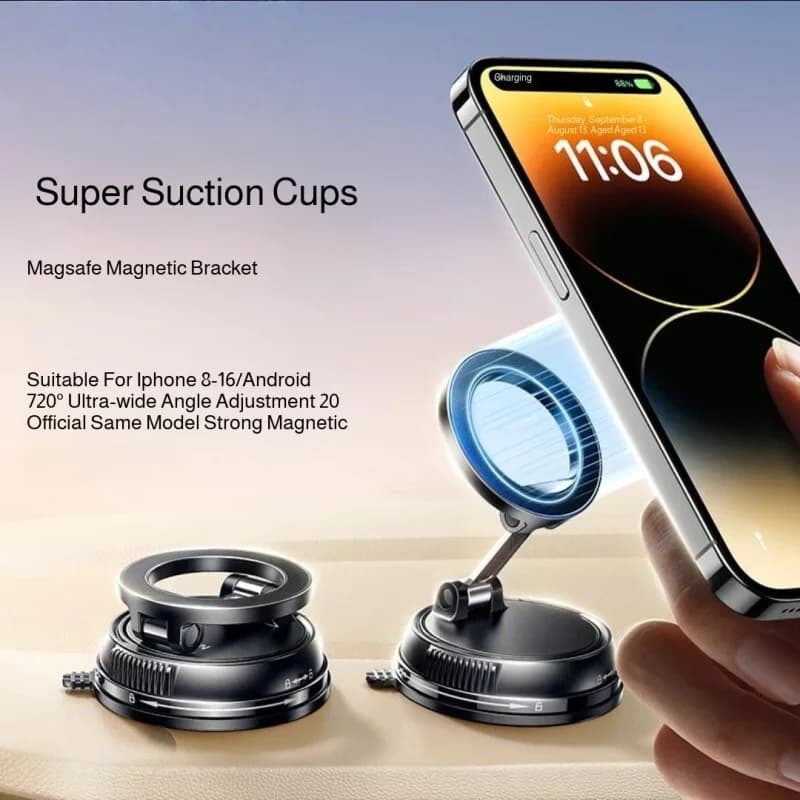 Supporto Magnetico Pieghevole per Telefono, Rotazione a 360°, Montaggio a Vuoto Stabile per Auto, per Navigazione, Viaggi e Uso Quotidiano