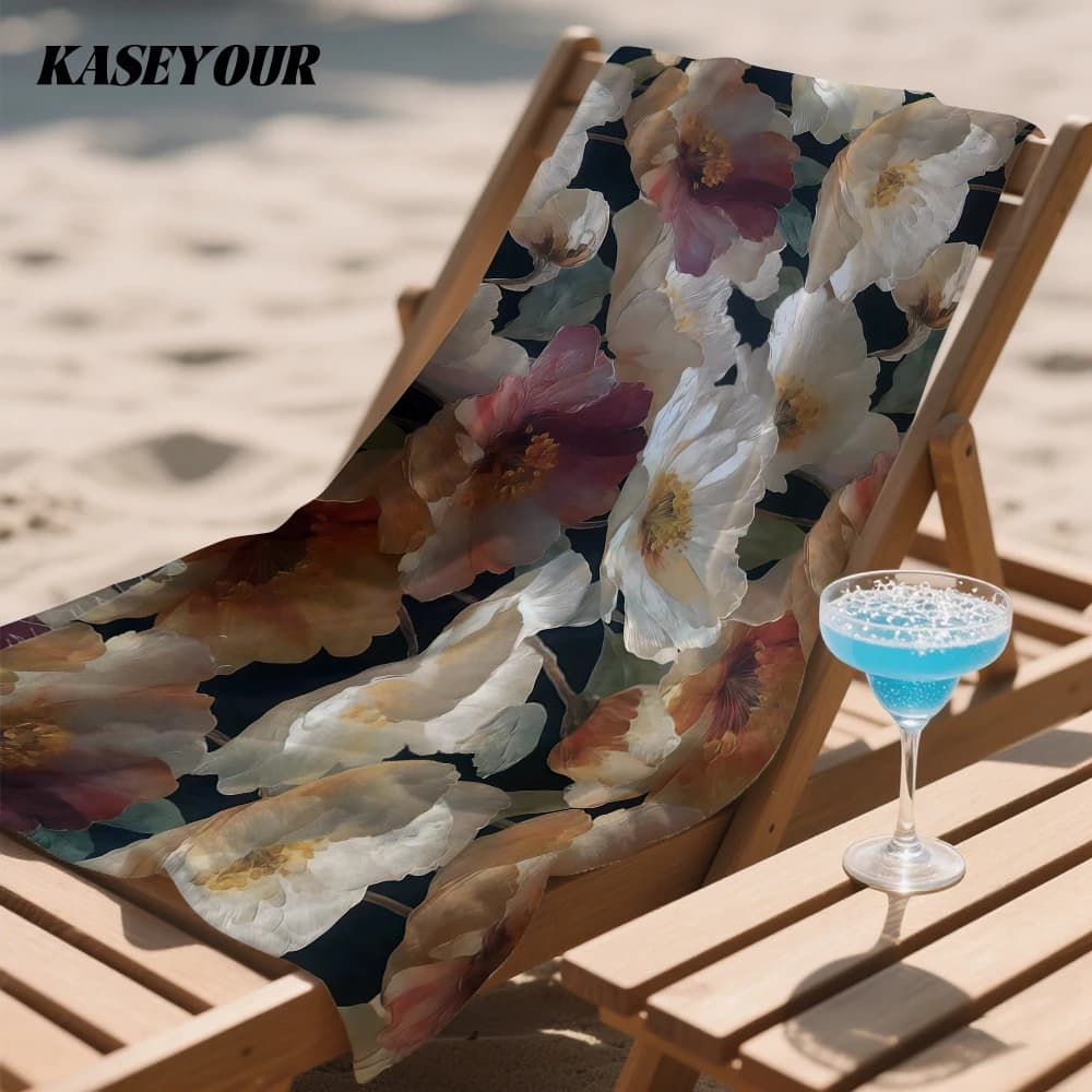 Moody Peony Bloom Compact Travel Beach Towel Super Absorbent Sand Resistant, Microfiber for Swimming Camping Yoga
