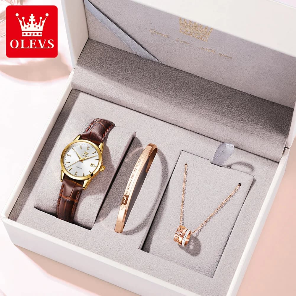 OLEVS Watch 6898 Women's Watch Elegant Quartz Watch Original Luminous Leather Strap Waterproof Date Women's Watch With Strap