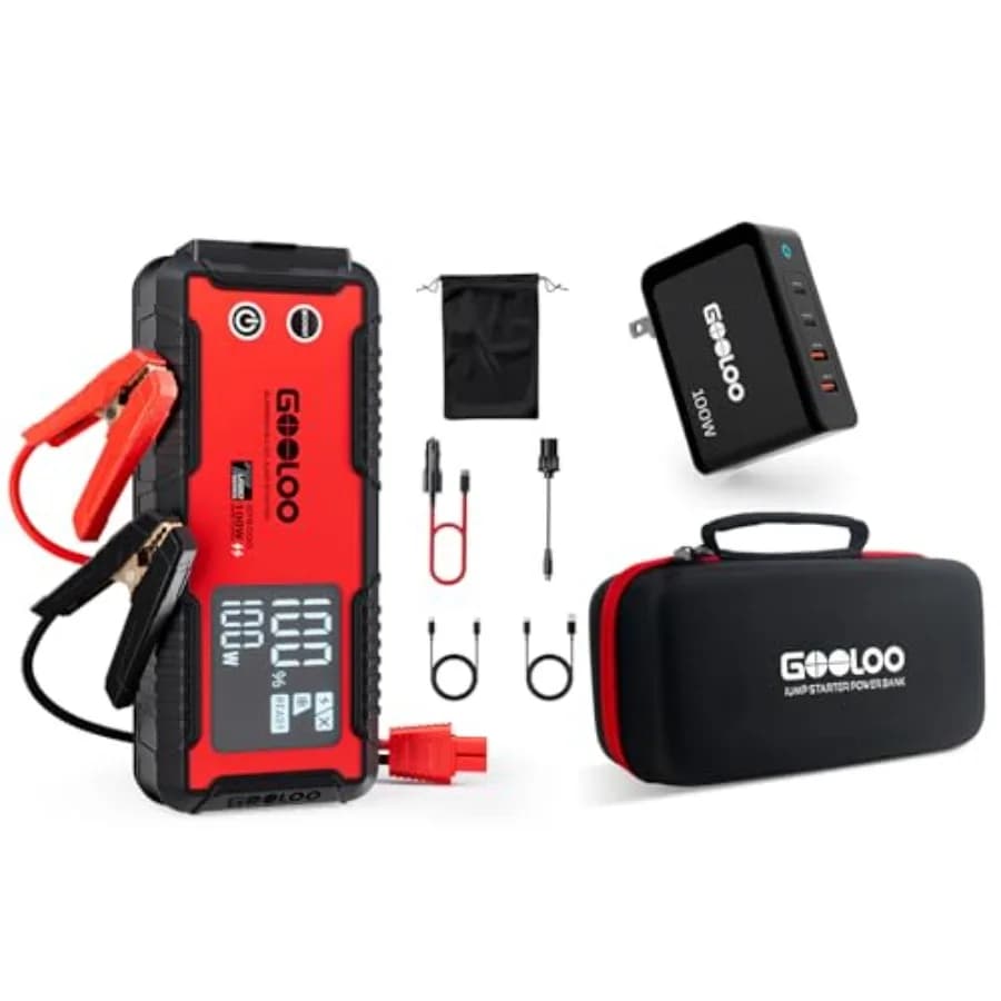 Avviatore di Emergenza GT6000 100W con Caricatore USB-C e Custodia Protettiva in EVA per Uso Automobilistico, Nero, Materiale EVA, Compatto e Portatile