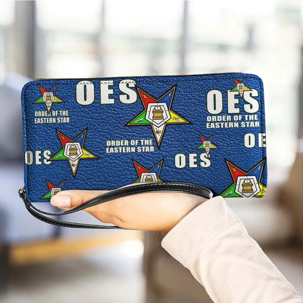 OES Sistars Order Of Eastern Women's Long Wallets with Custom Design, Confraternity Gifts, Wrist Strap Bag, PU Leather Money Bags