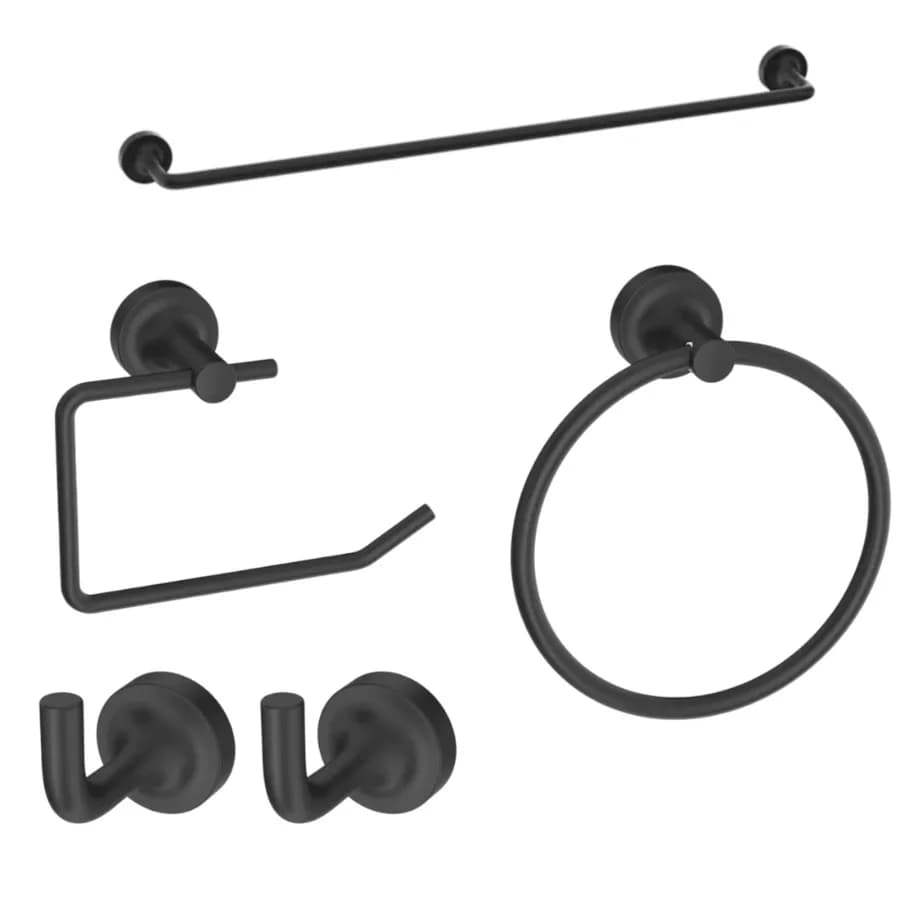 4-Piece Matte Black Bathroom Hardware Set Towel Bar Towel Ring Robe Hooks and Toilet Paper Holder