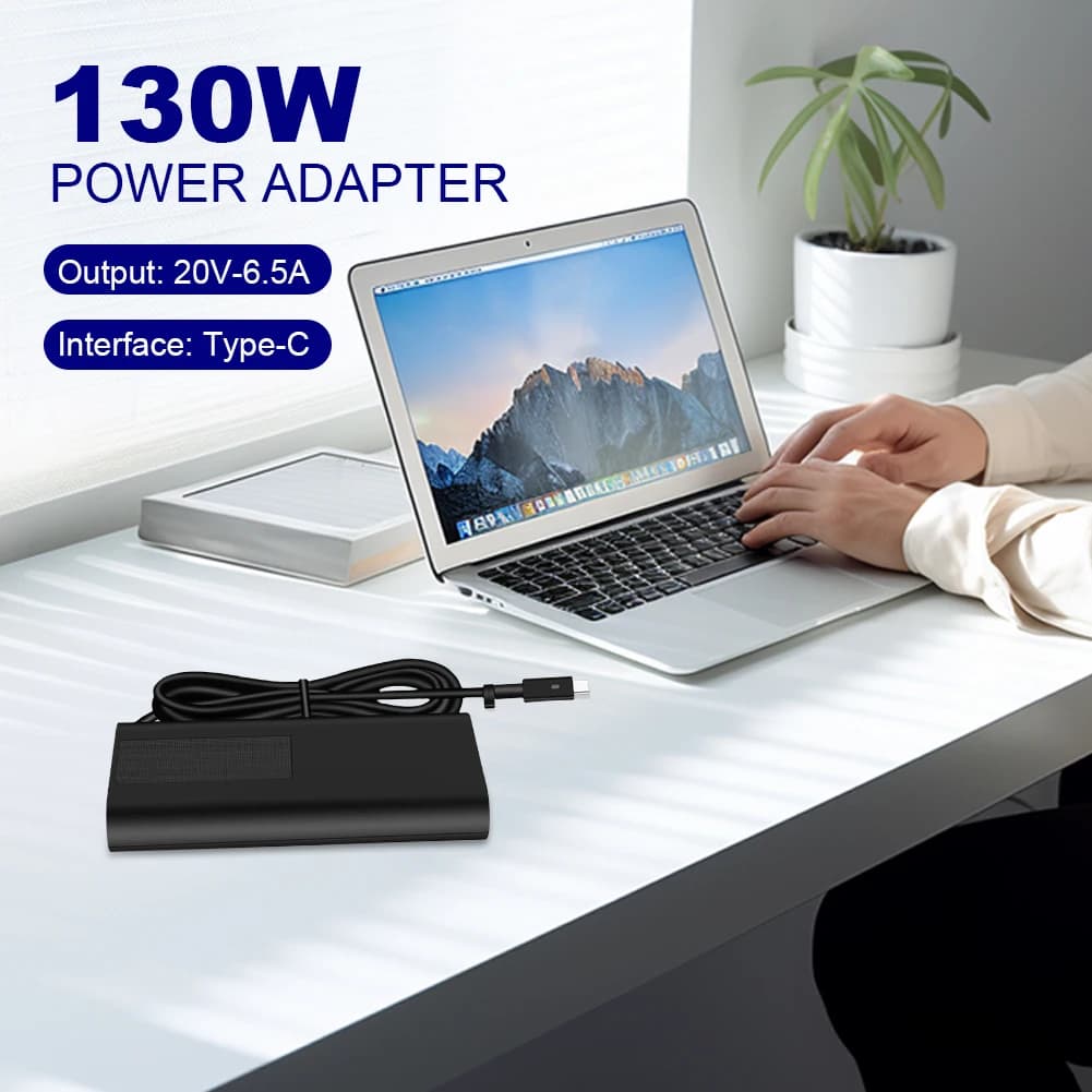 Adattatore di Alimentazione USB C da Viaggio 130W 20V 6.5A per Laptop Dell XPS 17 9700 9710 9720 9730