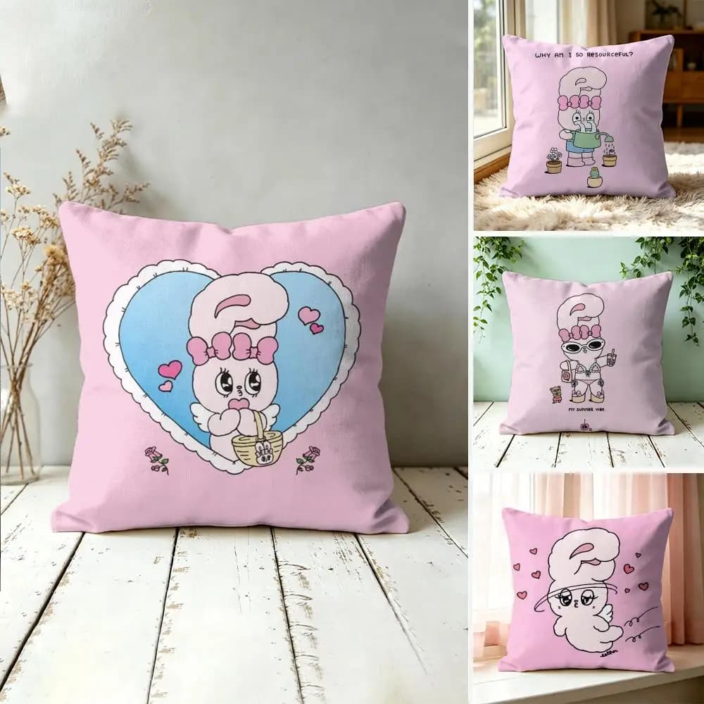 Cute E-Esther Bunny Pink Cushion Cover Square Decorative Throw Pillow 40x40cm For Sofa Bedroom Living Room Home Decor
