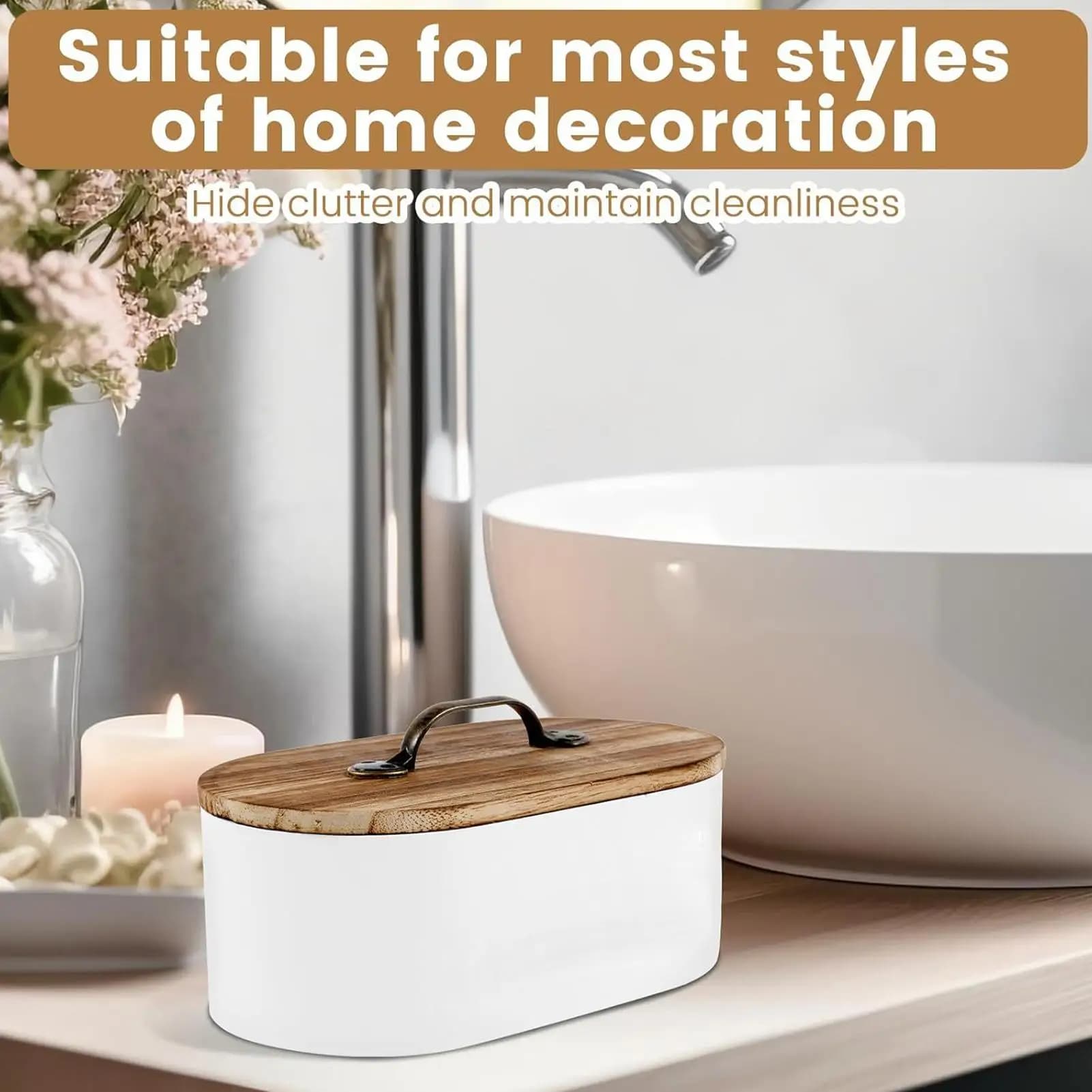 Organizzatore di prodotti femminili Scatola portaoggetti per tamponi in legno con coperchio Accessori decorativi per il bagno per forcine per tamponi Medicina