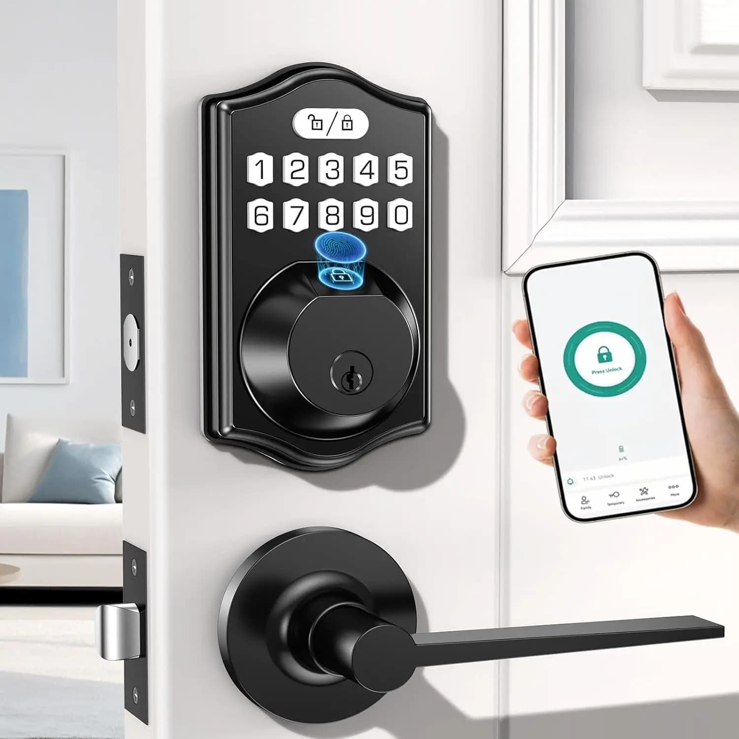 Serratura Intelligente con Impronta Digitale e Tastiera, Controllo App, Chiusura Automatica e Installazione Semplice