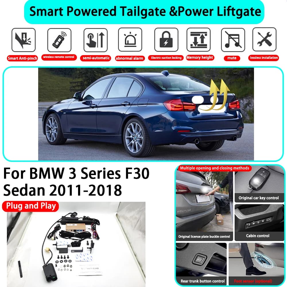Kit di Sollevamento Elettrico Automatico del Portellone Posteriore per BMW Serie 3 F30 Berlina 2011-2018, Chiusura con Chiave, Plug and Play