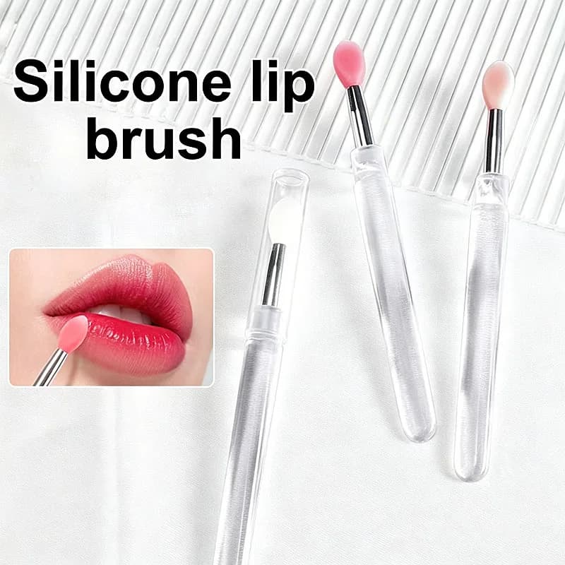 1/3 pz Pennello Labbra Monouso con Coperchio, Pennello Labbra Portatile in Silicone, Pennelli Trucco Multifunzione per Rossetto e Lucidalabbra HZS18