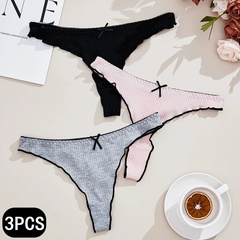 3 Pezzi Perizoma da Donna a Vita Bassa, Lingerie Tinta Unita, Sexy Tanga alla Moda, Intimo Casual Comodo, Tangas Femminili