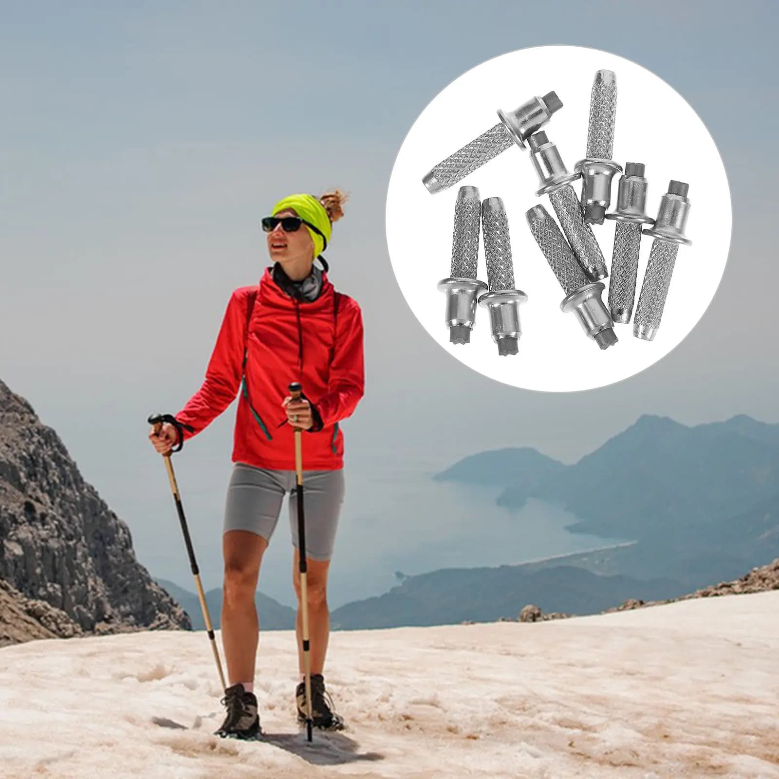 Set di 8 Punte di Ricambio in Metallo per Bastoncini da Trekking, Accessori con Eccellente Trazione su Terreno Fangoso per Tutte le Stagioni