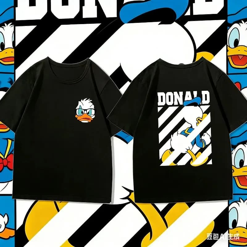 T-shirt per bambini 100% cotone Donald Duck 2026, casual da esterno, top genitore-figlio, moda streetwear