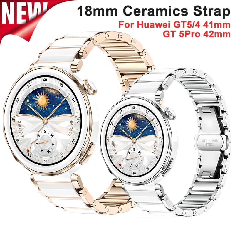 Cinturino in ceramica da 18 mm per Huawei Watch GT5 Pro 42mm Cinturino di ricambio con fibbia a farfalla per Huawei Watch GT5 GT4 Bracciale 41MM