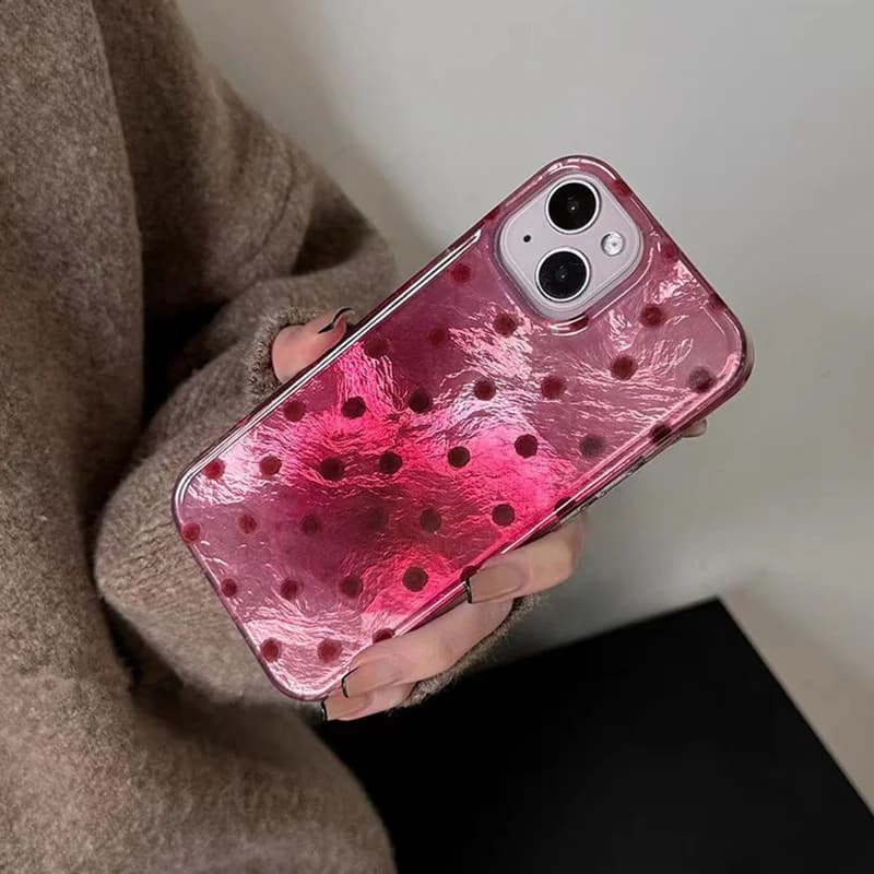 Custodia per telefono cuore adorabile per iPhone 17 16 15 14 13 12 11 Pro Max 15 14 16 7 8 Plus XS X XR Dot Cover antiurto rosso lampone