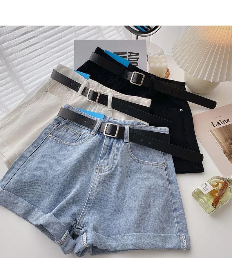 Shorts in denim coreani estivi a gamba larga a vita alta con cintura, da donna, alla moda, con tasche, hot pants, streetwear, casual, in jeans stile cowboy