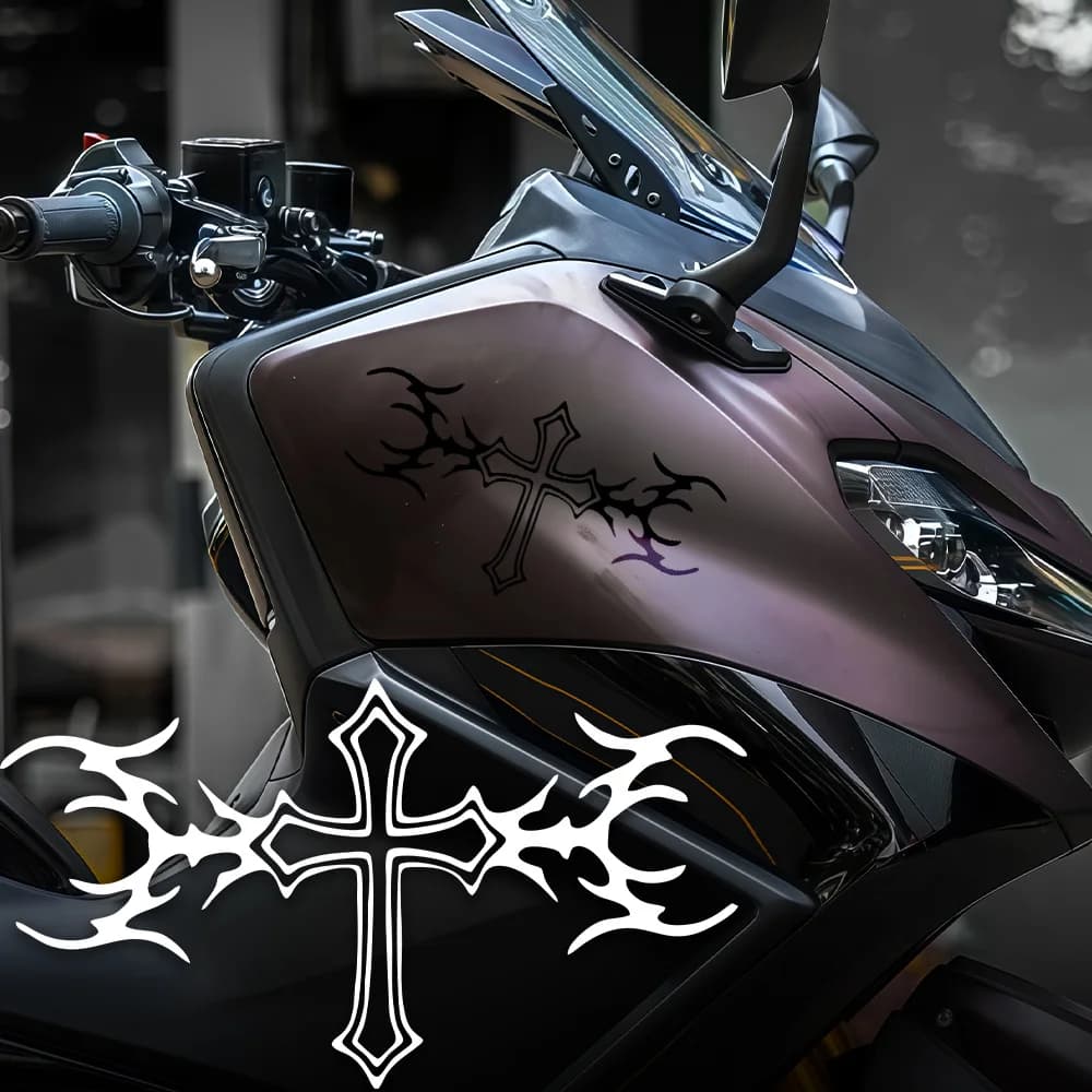 Adesivo in Vinile Impermeabile con Croce di Fiamme per Auto, Moto, Bici, Casco, Laptop, Decorazione