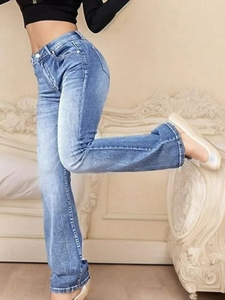 2026 Pantaloni svasati Pantaloni in denim Jeans da donna Y2k Streetwear Pantaloni dritti a vita alta slim fit Pantaloni casual versatili eleganti
