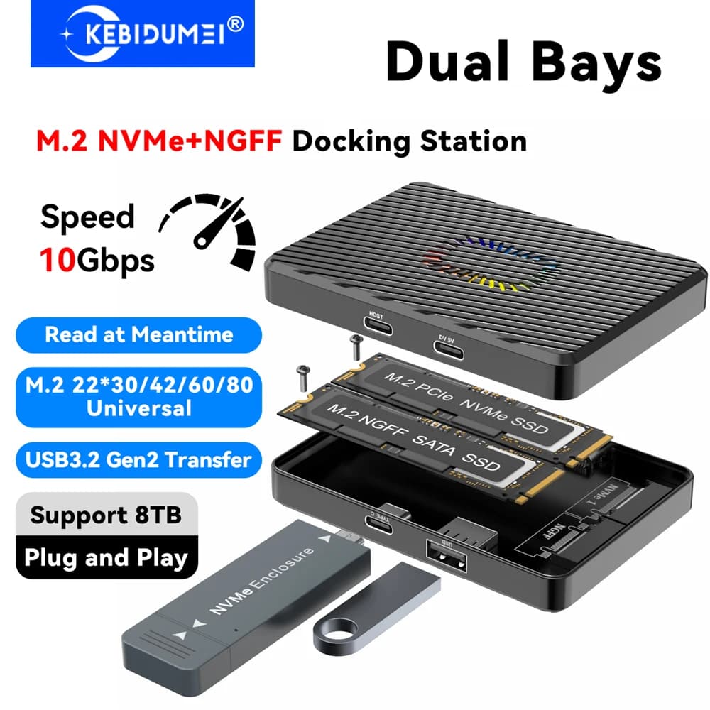 Docking station USB C 4 in 1 Custodia M.2 dual bay Hub NVMe SATA SSD USB A/C 3.2 Gen2 HUB USB C esterno da 10 Gbps per PC portatile