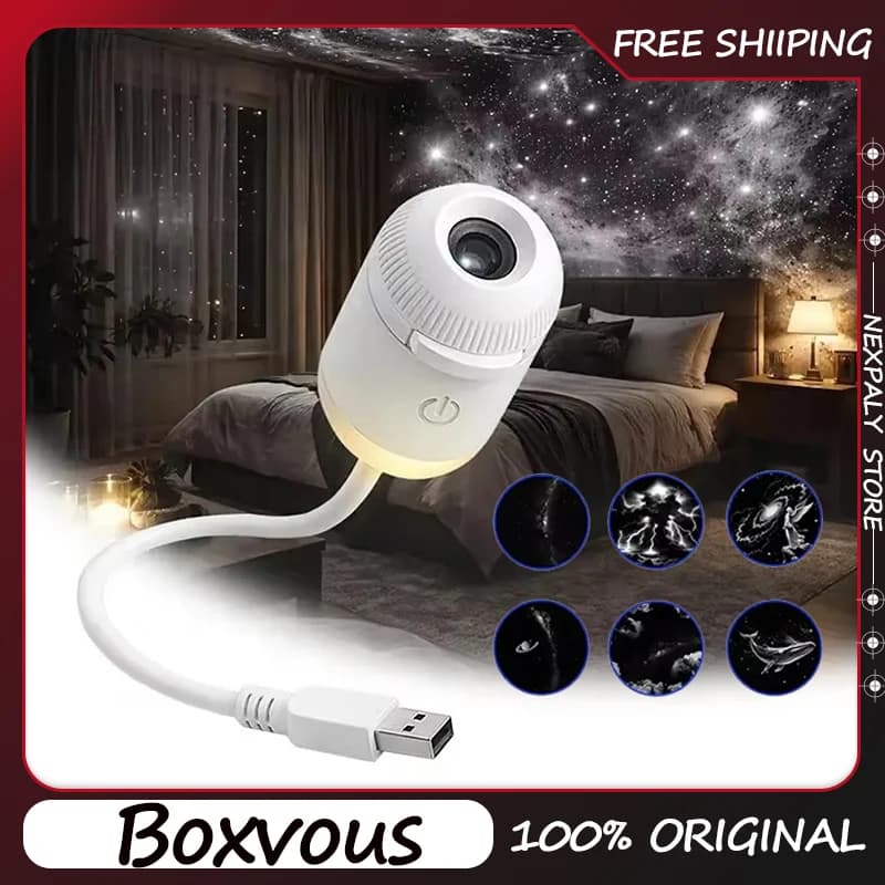 Proiettore di Stelle Boxvous Mini Galaxy, Luce Notturna Due in Uno, Illuminazione d'Atmosfera per Casa, Camera da Letto, Decorazione Auto, Regalo Raffinato