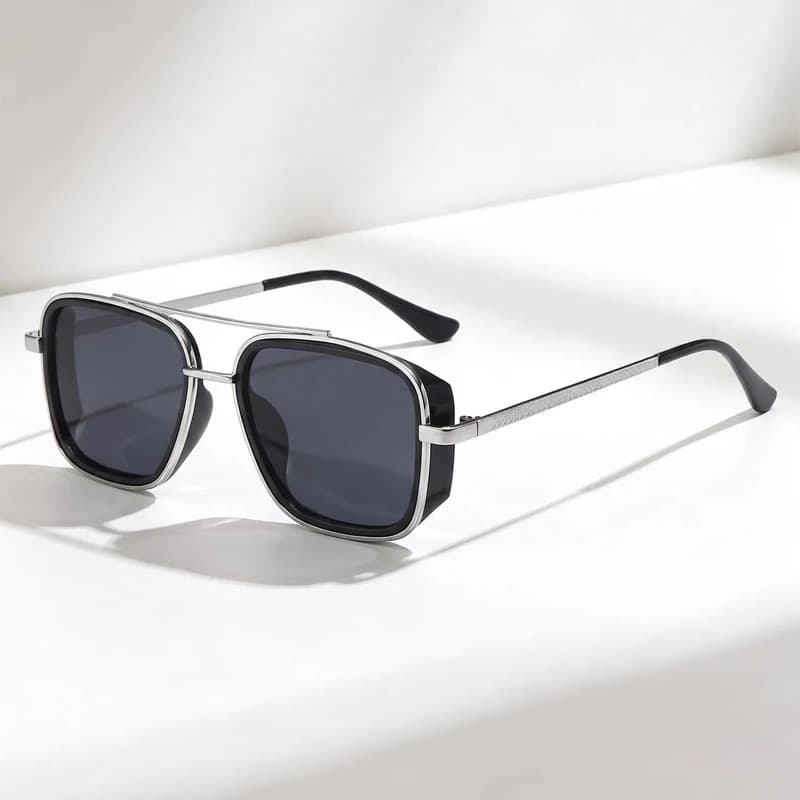 Vintage Double Bridge Square Sunglasses Men Retro Metal Punk UV400 Sun Glasses Luxury Trendy Outdoor Driving Travel Shades