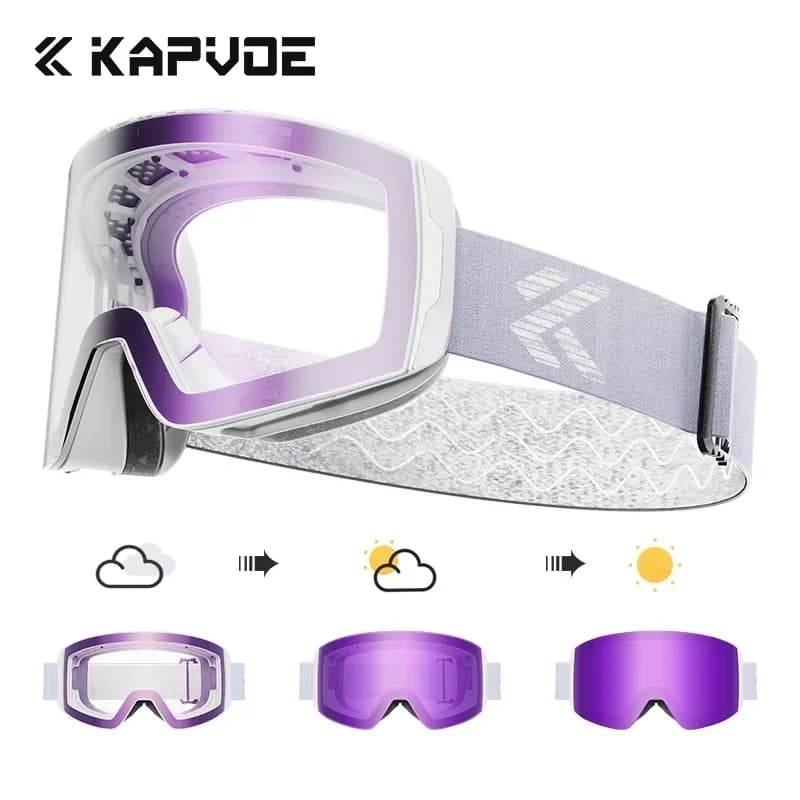 Kapvoe Red Photochromic Snow Goggles Magnetic Anti-Fog Lenses UV400 Protection Men Women Ski Goggles Winter Snowbike Eyewear
